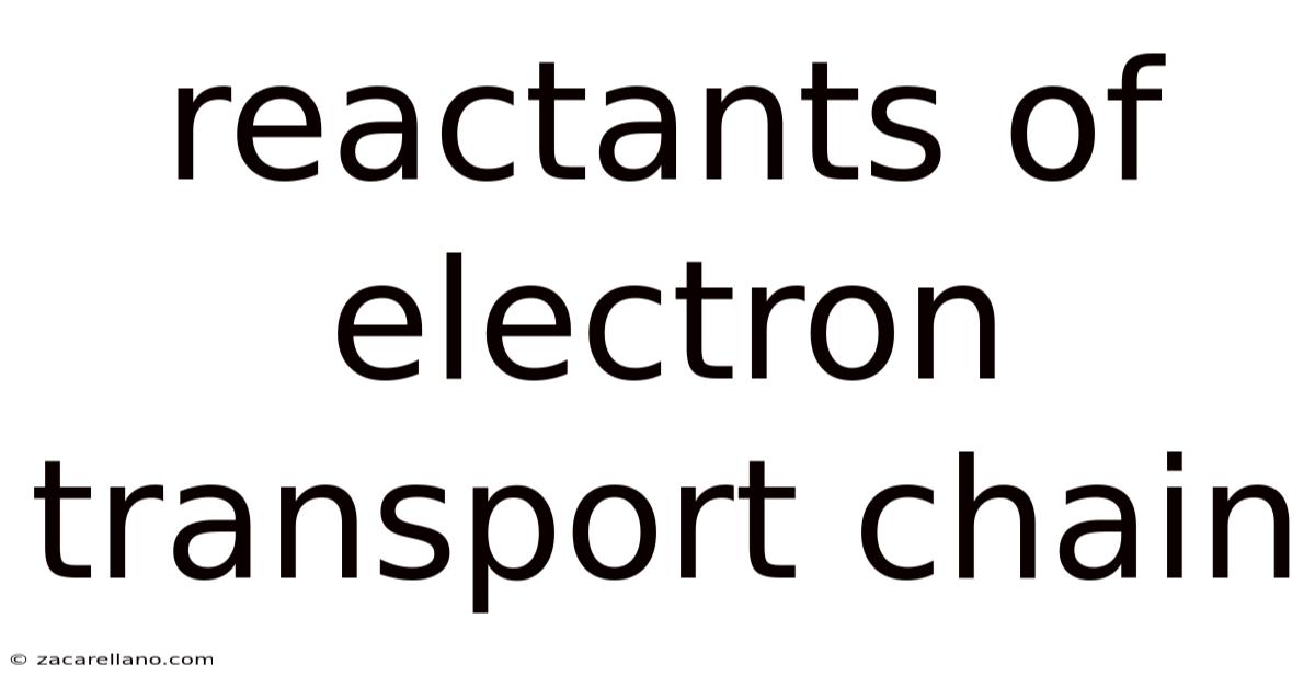 Reactants Of Electron Transport Chain