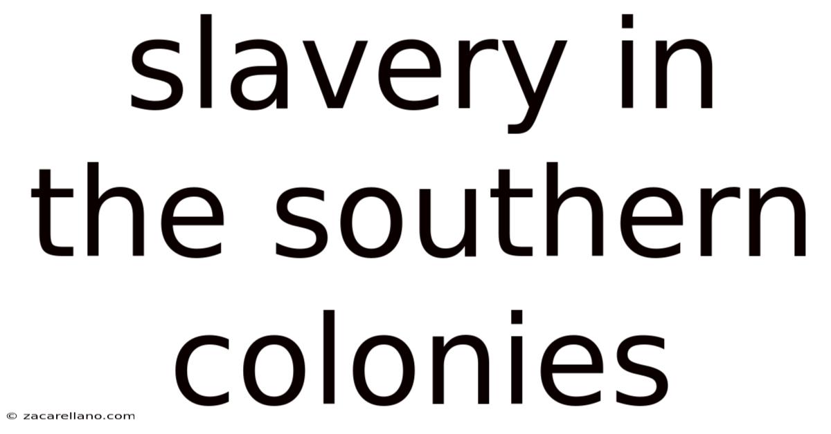 Slavery In The Southern Colonies
